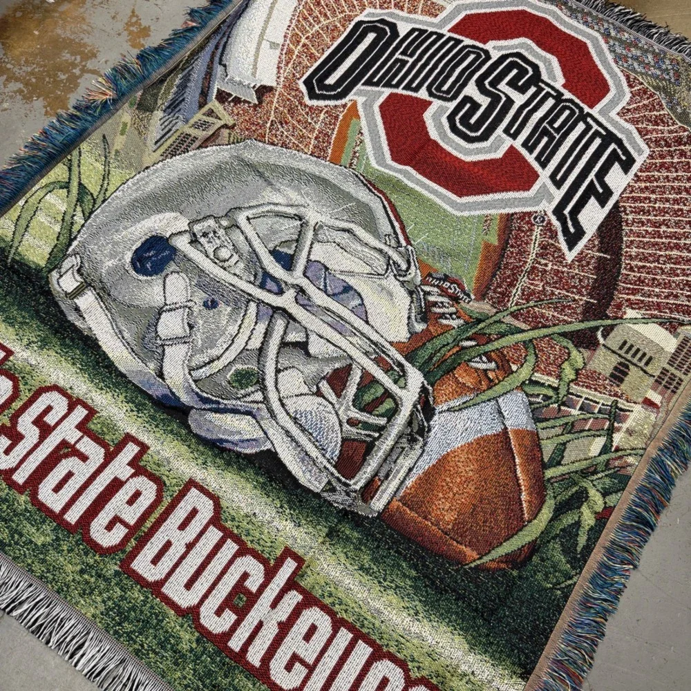 NEW Ohio State Buckeyes Tapestry‎ Throw Blanket Multicolor Woven Stadium